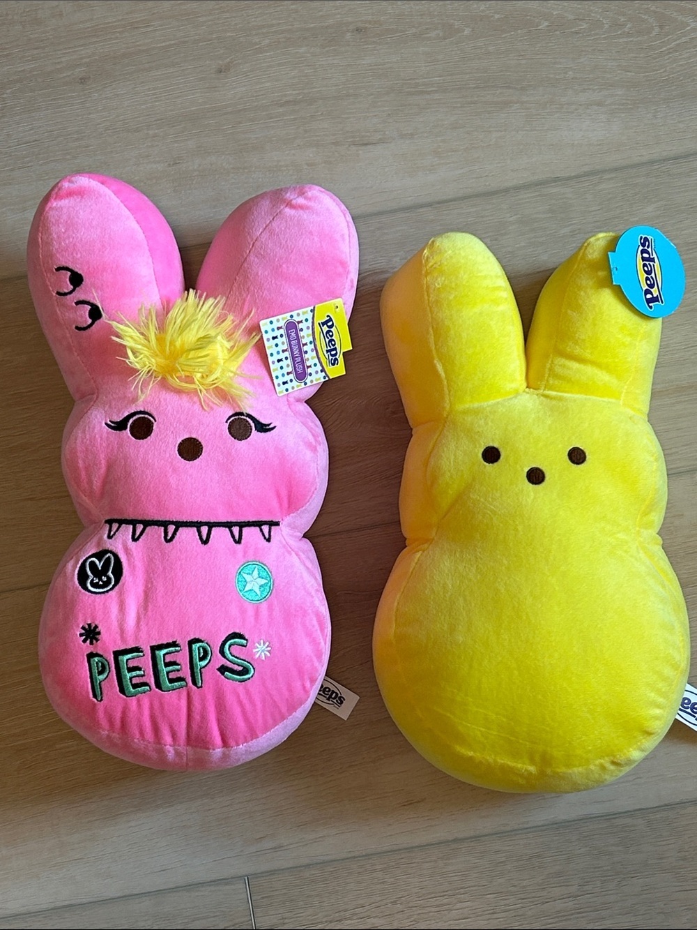 2 NWT 14” Peeps Plush Bunny Pair - Pink Emo & Yellow